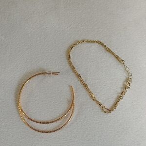 Gold-Tone Hoop Earrings and Chain Bracelet Set - Elegant Women Jewelry
